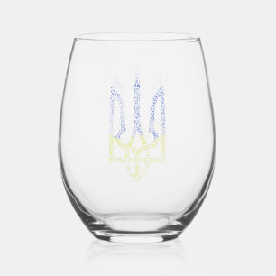 Ukraine coat of arms trident tryzub spiral pattern stemless wine glass