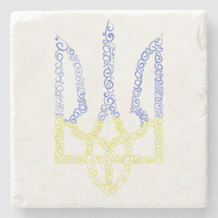 Ukraine coat of arms trident tryzub spiral pattern stone coaster