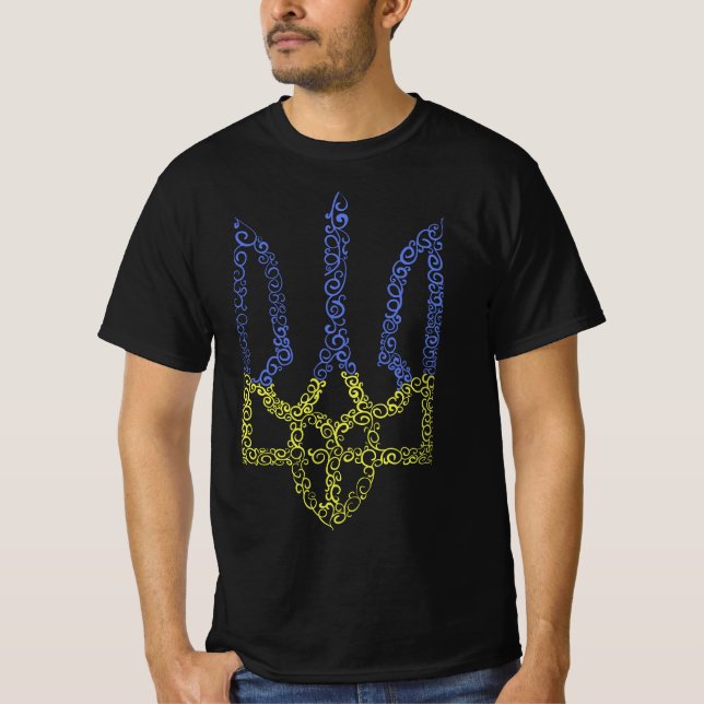 Ukraine coat of arms trident tryzub spiral pattern T-Shirt (Front)