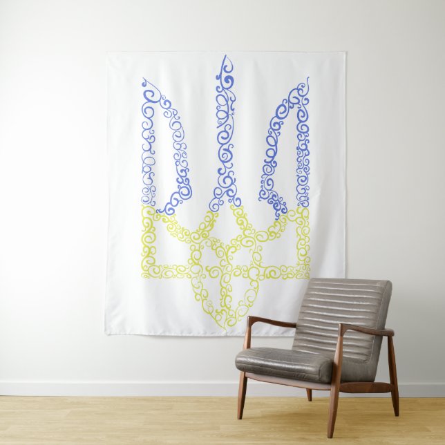 Ukraine coat of arms trident tryzub spiral pattern tapestry (In Situ)