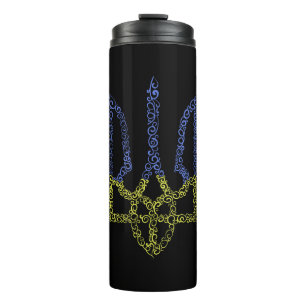 Ukraine coat of arms trident tryzub spiral pattern thermal tumbler