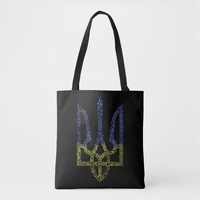 Ukraine coat of arms trident tryzub spiral pattern tote bag (Front)