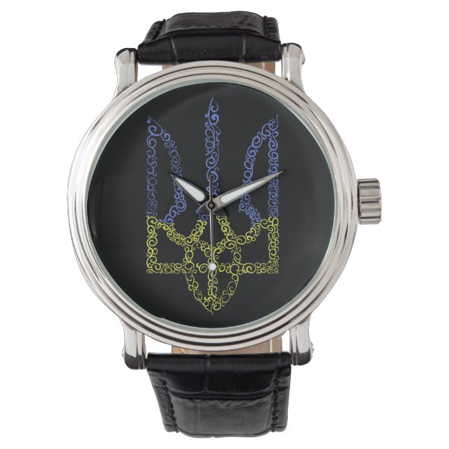 Ukraine coat of arms trident tryzub spiral pattern watch (Front)