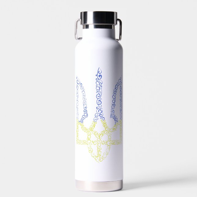Ukraine coat of arms trident tryzub spiral pattern water bottle (Front)