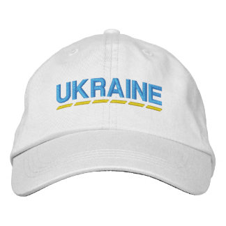 UKRAINE Coloured Light Blue and Yellow on White Embroidered Hat