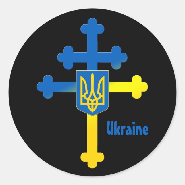 Ukraine Cross Symbol & Lorraine cross Classic Round Sticker (Front)