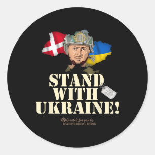 Ukraine Denmark Flags Slogan Stand With Ukraine Classic Round Sticker