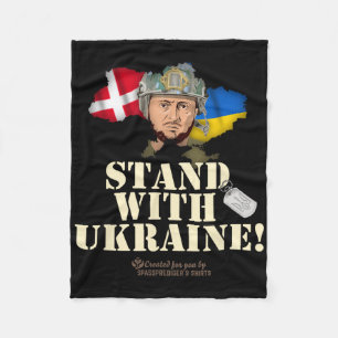 Ukraine Denmark Flags Slogan Stand With Ukraine Fleece Blanket
