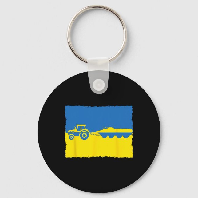 Ukraine Farmer Tractor Stealing A Russian Tank Fun Key Ring (Front)