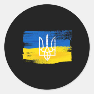 Ukraine Flag And Coat Of Arms Painted Ukrainian Pa Classic Round Sticker