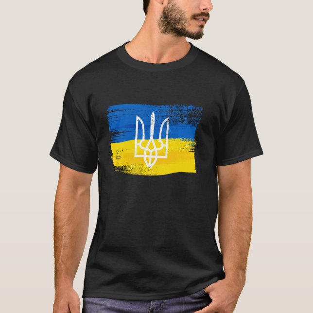 Ukraine Flag And Coat Of Arms Painted Ukrainian Pa T-Shirt (Front)