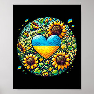 Ukraine Flag And Sunflowers Illustration Poster