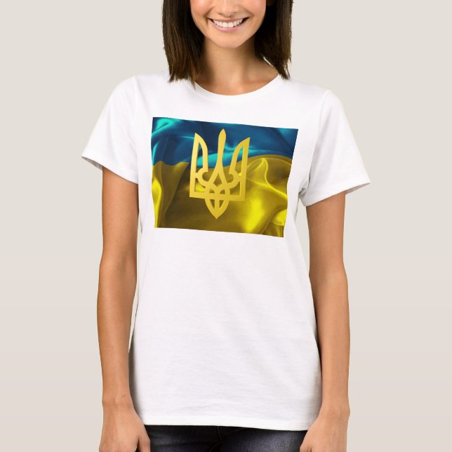 Ukraine Flag and Tryzub Slouchy T Shirt (Front)