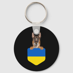 Ukraine Flag Belgian Malinoi Dog In Pocket Key Ring
