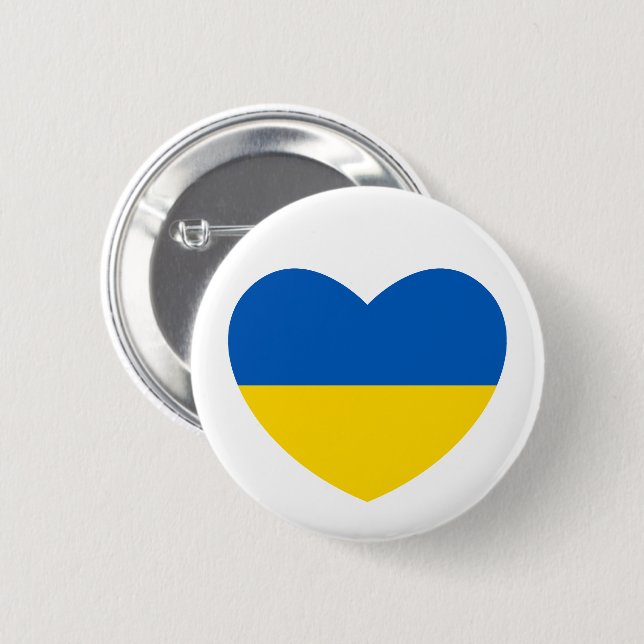 Ukraine Flag Blue Yellow Heart 6 Cm Round Badge (Front & Back)