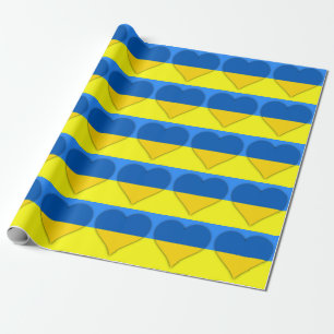 Ukraine Flag Blue Yellow Hearts Thunder_Cove Wrapping Paper