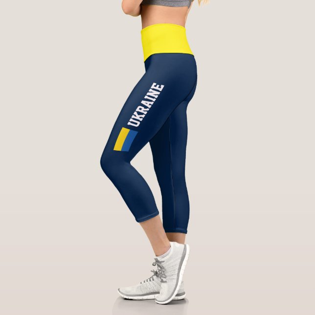 Ukraine flag blue yellow high waist Capri leggings (Left)