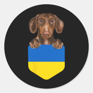 Ukraine Flag Brown Dachshund Dog In Pocket  Classic Round Sticker