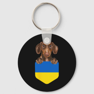 Ukraine Flag Brown Dachshund Dog In Pocket Key Ring