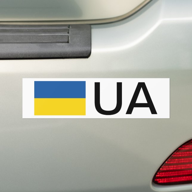 Ukraine flag bumper sticker with country code (On Car)