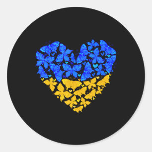 Ukraine Flag Butterfly Heart Vintage Ukrainian Lov Classic Round Sticker
