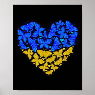Ukraine Flag Butterfly Heart Vintage Ukrainian Lov Poster