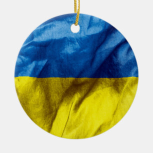 Ukraine Flag Ceramic Round Christmas Ornament