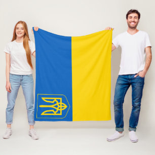 Ukraine Flag Coat Of Arms Patriotic Ukrainian Fleece Blanket