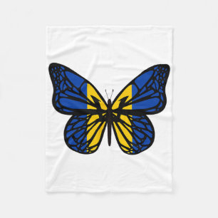 Ukraine Flag Color Butterfly - Tryzub Trident Fleece Blanket