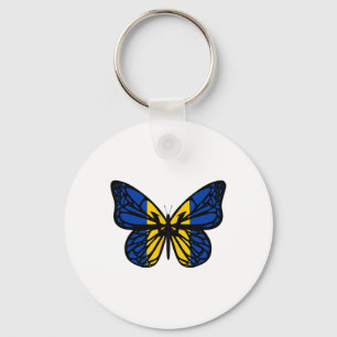 Ukraine Flag Color Butterfly - Tryzub Trident Key Ring