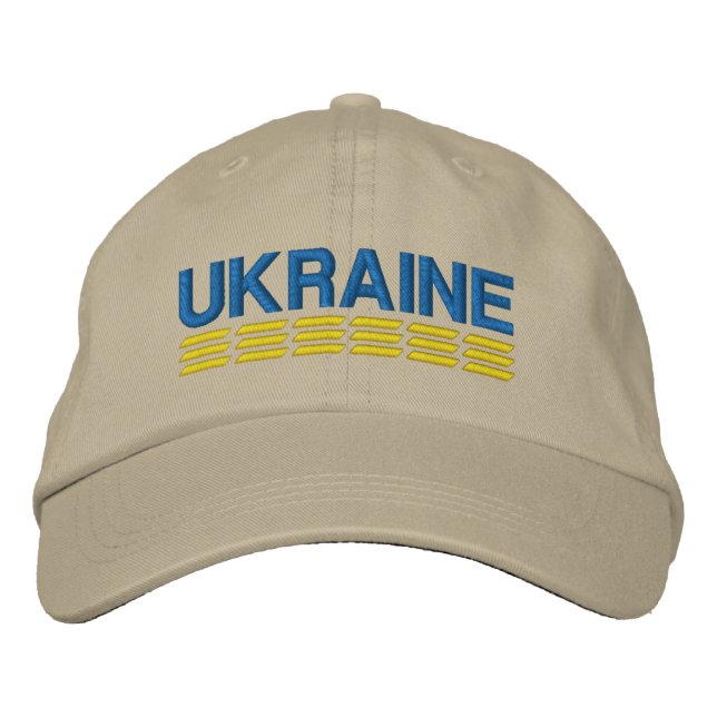 UKRAINE Flag Colours Blue and Yellow on Khaki Embroidered Hat (Front)