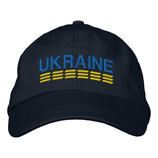 UKRAINE Flag Colours Blue and Yellow on Navy Embroidered Hat (Front)