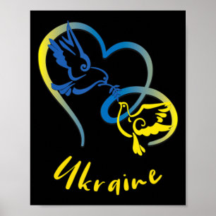 Ukraine Flag Colours Peace Doves and Hearts Peace  Poster
