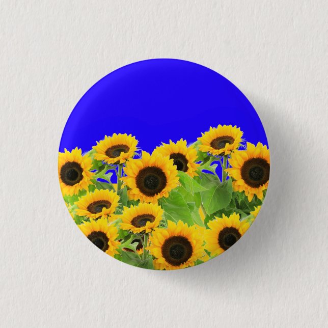 Ukraine Flag Colours Sunflowers Button Support (Front)