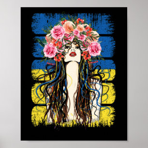 Ukraine Flag Fashionable Ukrainian Girk Village Poster