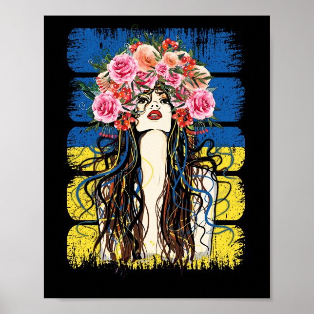 Ukraine Flag Fashionable Ukrainian Girk Village Poster (Front)