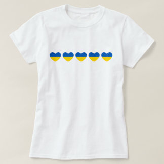 Ukraine Flag Five Blue and Yellow Hearts T-Shirt