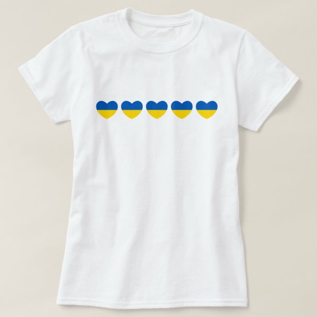 Ukraine Flag Five Blue and Yellow Hearts T-Shirt (Design Front)