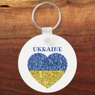 Ukraine flag glitter faux sparkles Heart with text Key Ring