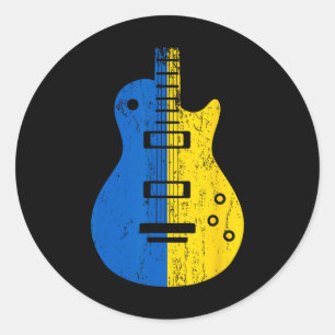 Ukraine Flag Guitar Vintage Musician Classic Round Sticker