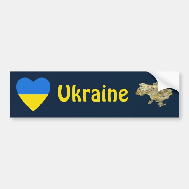 Ukraine Flag Heart + Map Bumper Sticker (Front)
