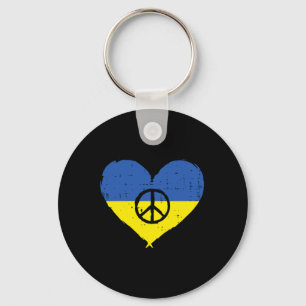Ukraine Flag Heart Peace Sign Retro Ukrainian Wome Key Ring