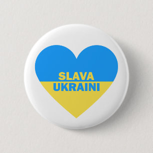 Ukraine Flag Heart Slava Ukraini 6 Cm Round Badge