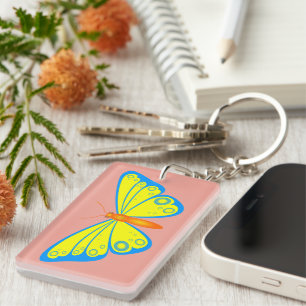 Ukraine Flag Inspired Blue Yellow Butterfly Key Ring