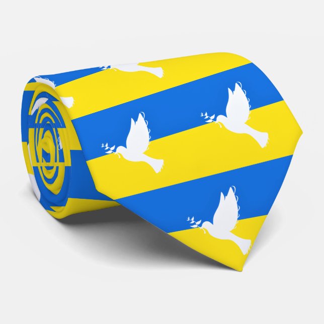 Ukraine Flag Neck Tie Dove of Peace - Freedom (Rolled)