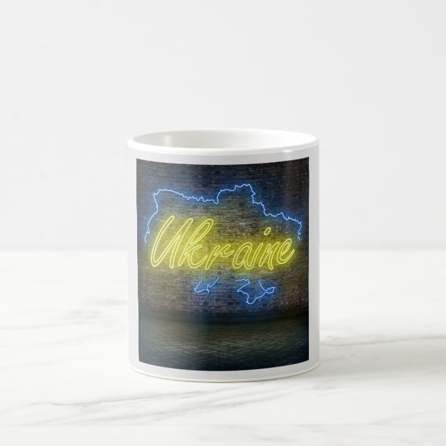 Ukraine Flag Neon Sign Coffee Mug (Center)