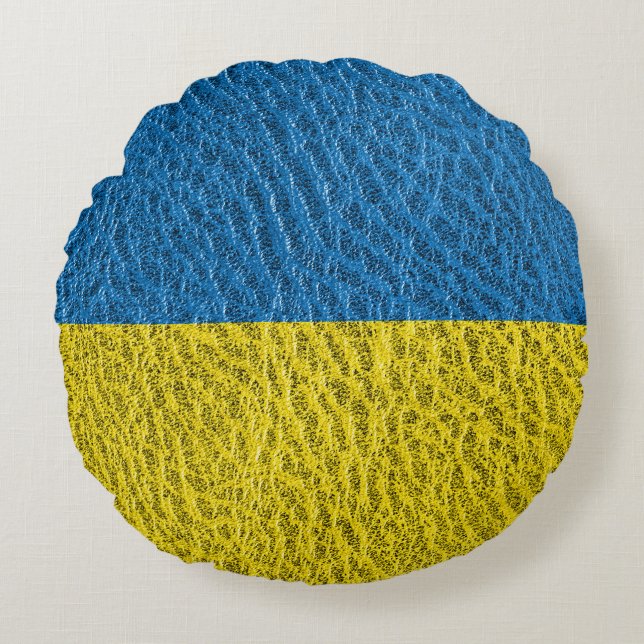 Ukraine flag on leather round cushion (Front)