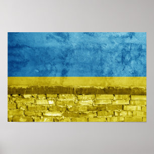 Ukraine flag on wall poster