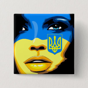 Ukraine Flag painted on Beautiful Girl Portrait  15 Cm Square Badge