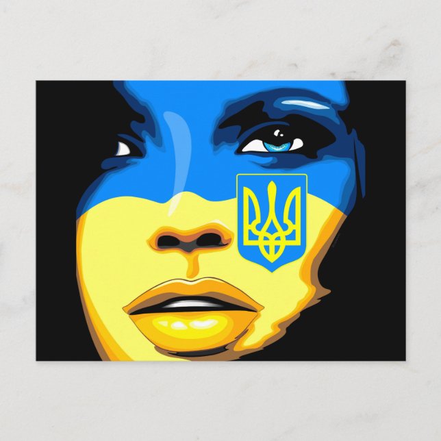 Ukraine Flag painted on Beautiful Girl Portrait Postcard (Front)